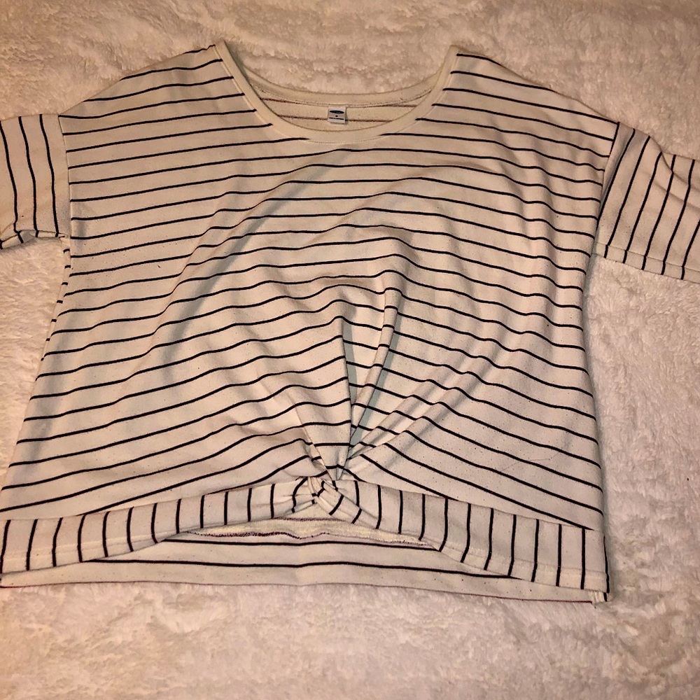 long sleeve old navy brown and white striped sweater with tied front